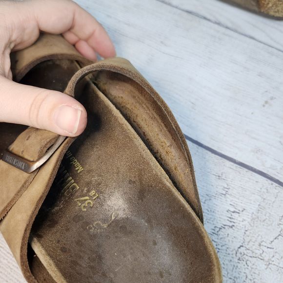 Birkenstock Arizona Oiled Leather Sandals Tobacco Brown US 6 EU 37 Distressed - Picture 12 of 13